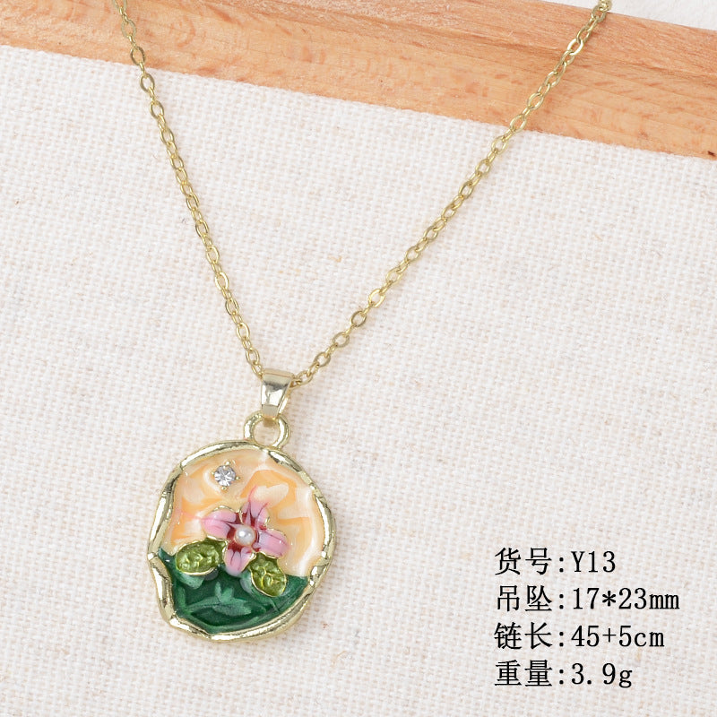 Wholesale retro oil painting style baroque pearl flower alloy necklace
